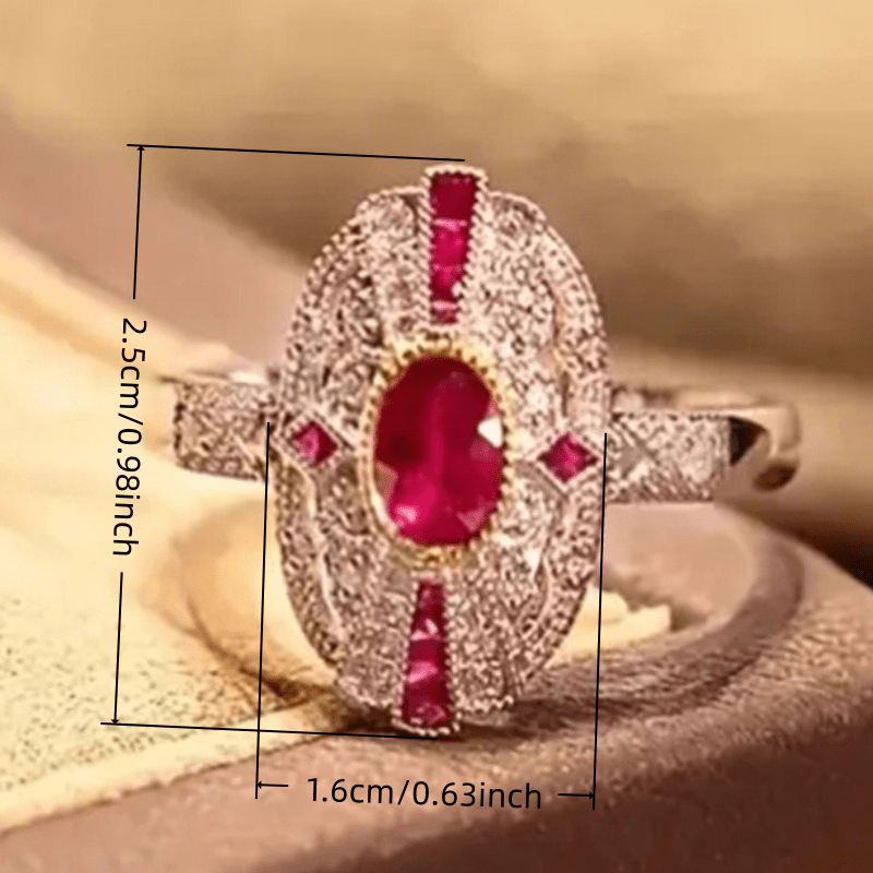 Women's Vintage Inlay Oval Red Synthetic Zirconia Ring